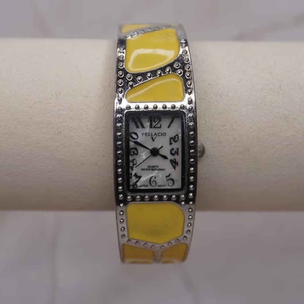 Women's Vellaccio Silver Cuff Watch with Yellow Accents and White Face